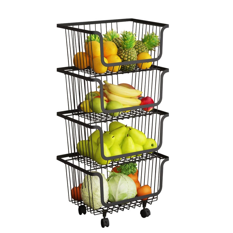 Freestanding Kitchen Vegetable Storage Rack with Drainage Basket for Fruit and Produce Organizer